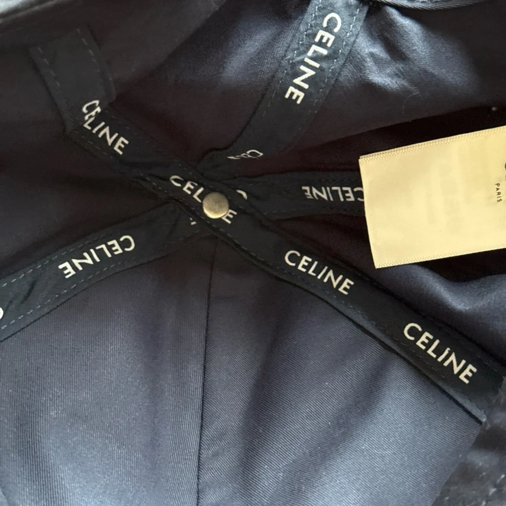 Celine Varsity Navy and Beige Embroidered Logo Baseball Cap - Picture 9 of 10